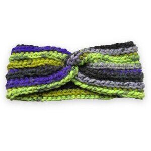 Hand crochet headband green and purple